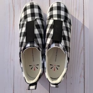 NEW! ISAAC MIZRAHI LIVE! Gingham Printed Canvas Sneakers-White/Black-Size 6.5M